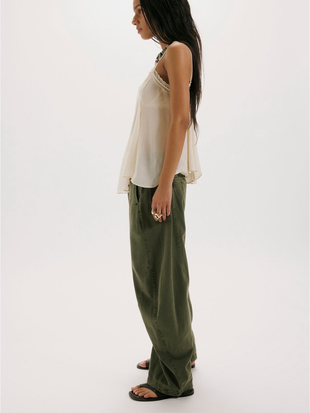 Free People Spotlight Barrel Chino Trousers in Dusty Olive - Picture 2 of 7